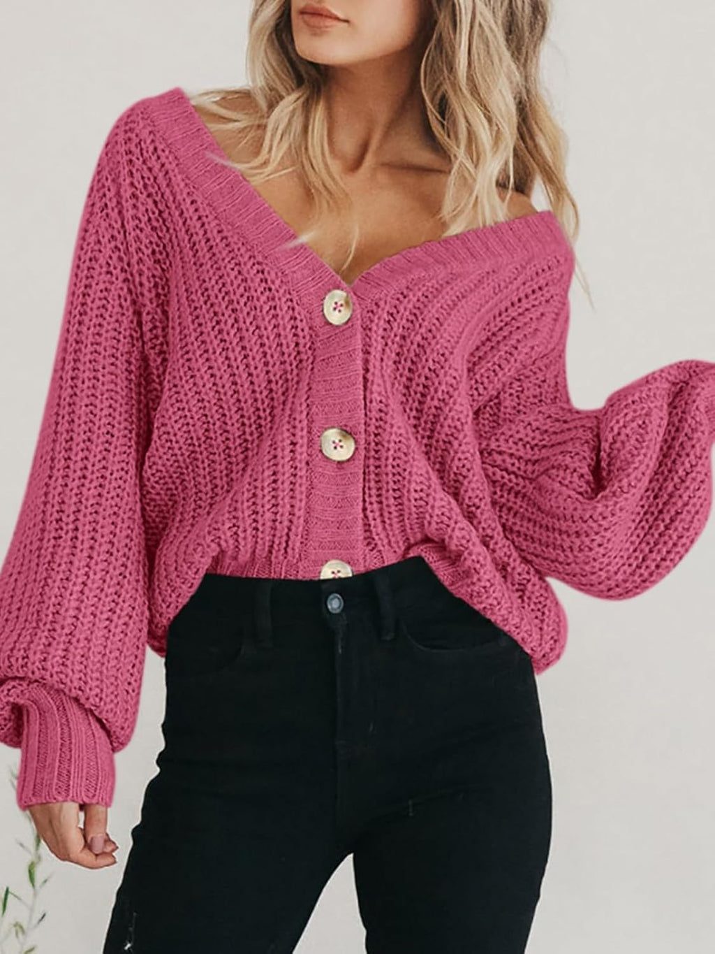 Women's Chunky Knit Open Front Sweater Long Sleeve Button