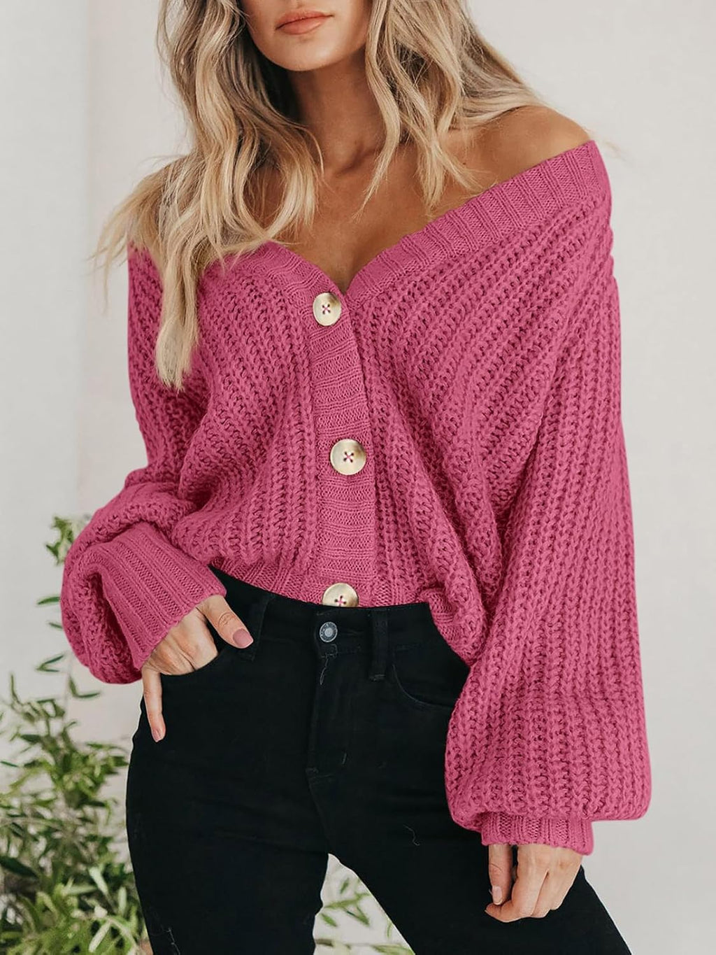 Women's Chunky Knit Open Front Sweater Long Sleeve Button