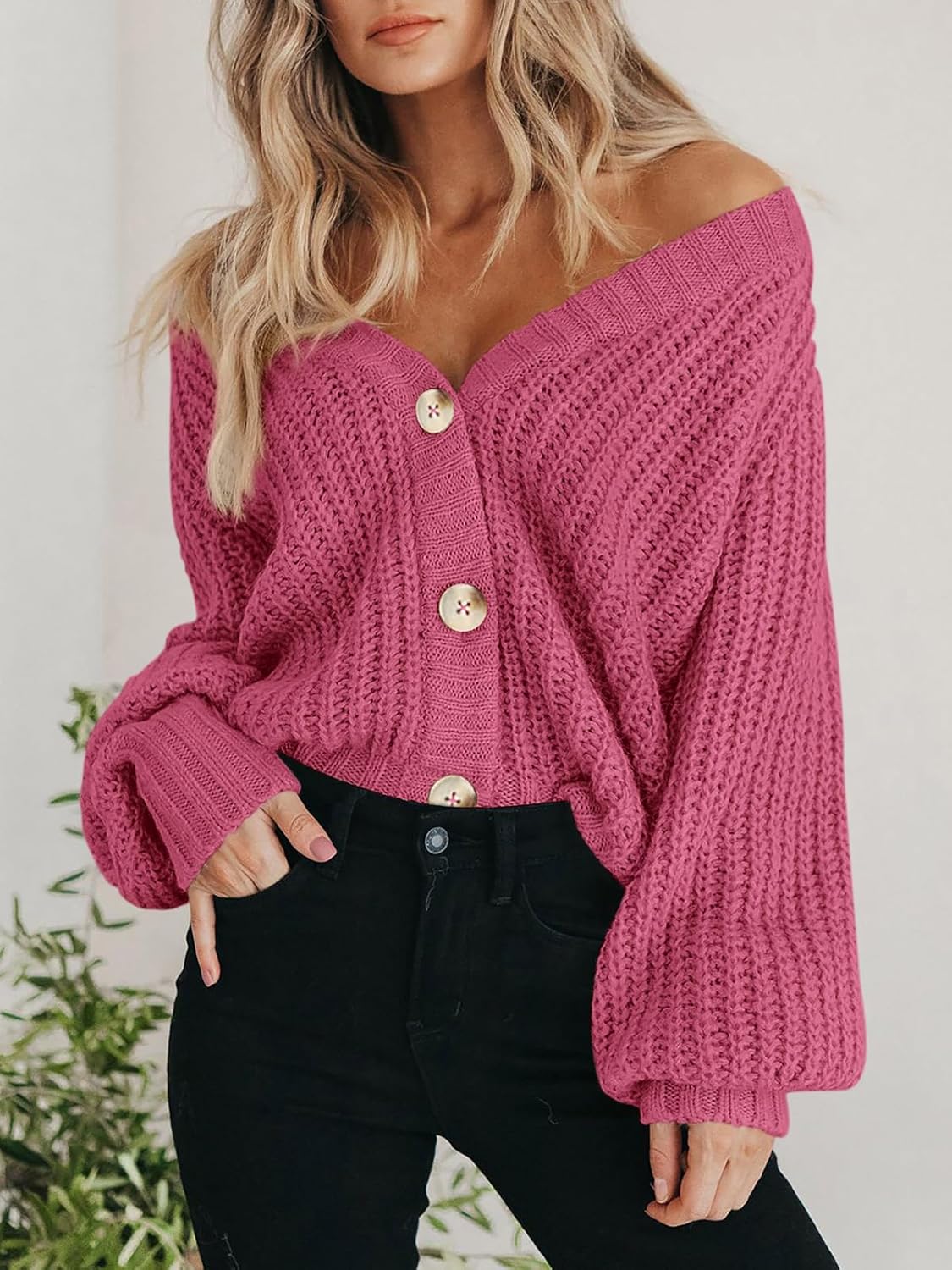 Women's Chunky Knit Open Front Sweater Long Sleeve Button