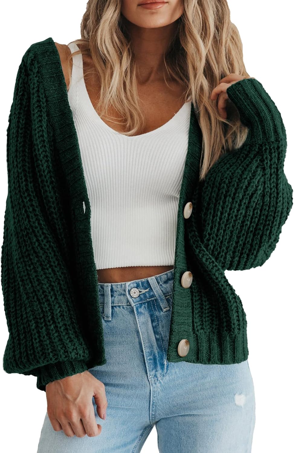Women's Chunky Knit Open Front Sweater Long Sleeve Button