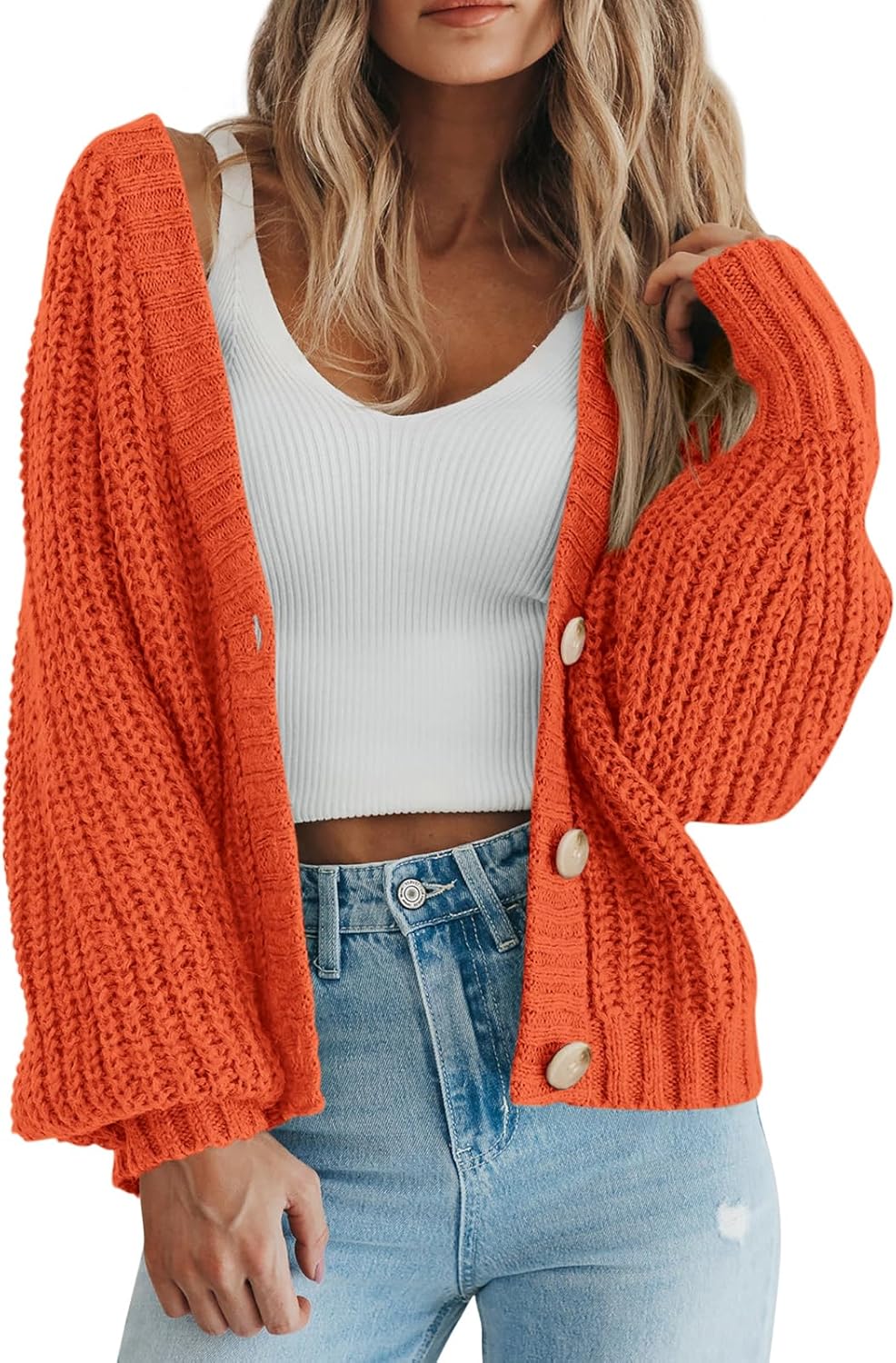 Women's Chunky Knit Open Front Sweater Long Sleeve Button