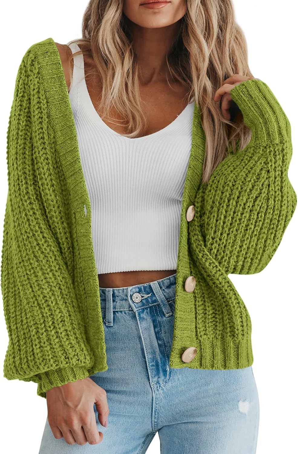 Women's Chunky Knit Open Front Sweater Long Sleeve Button