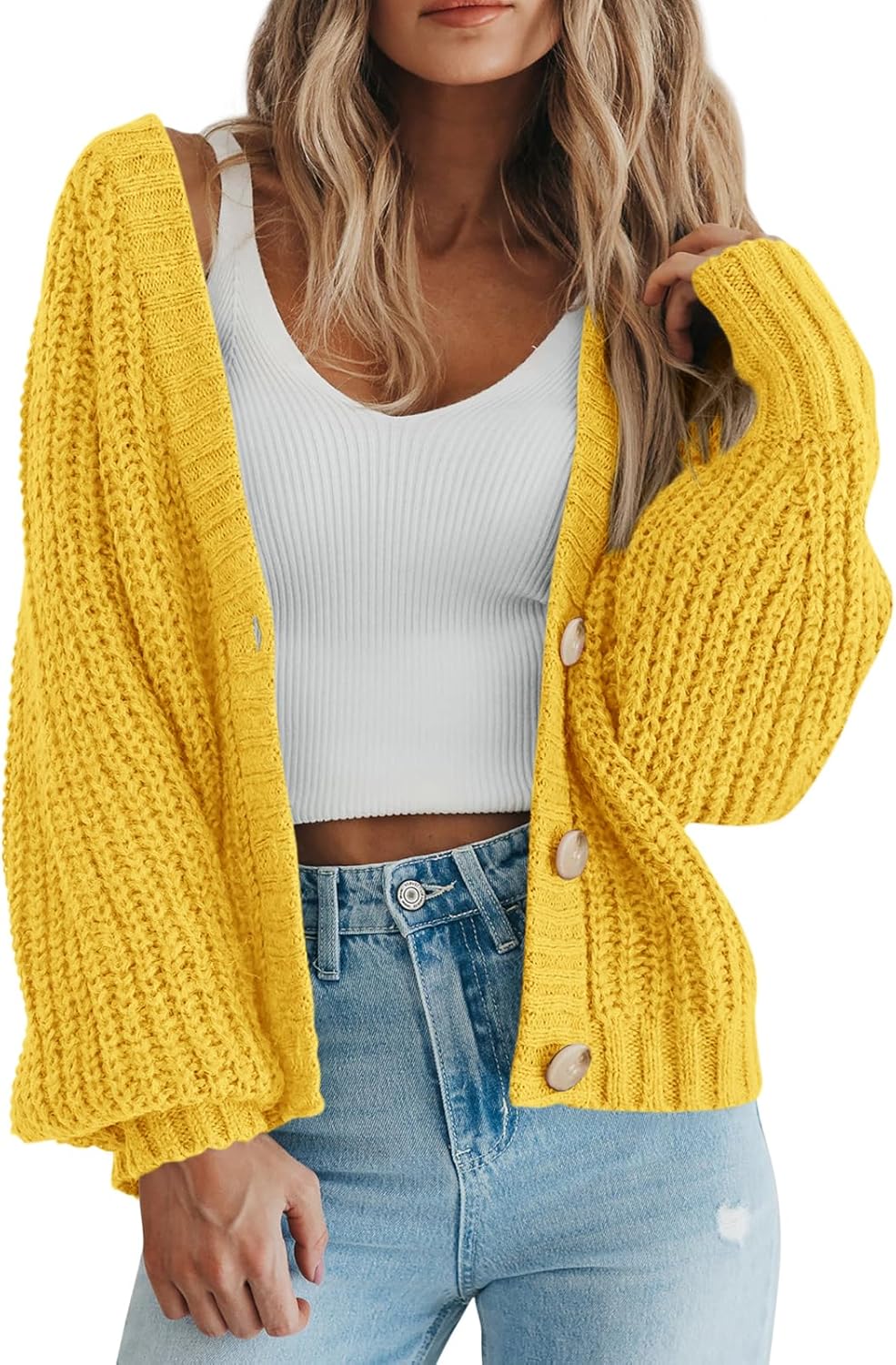 Women's Chunky Knit Open Front Sweater Long Sleeve Button