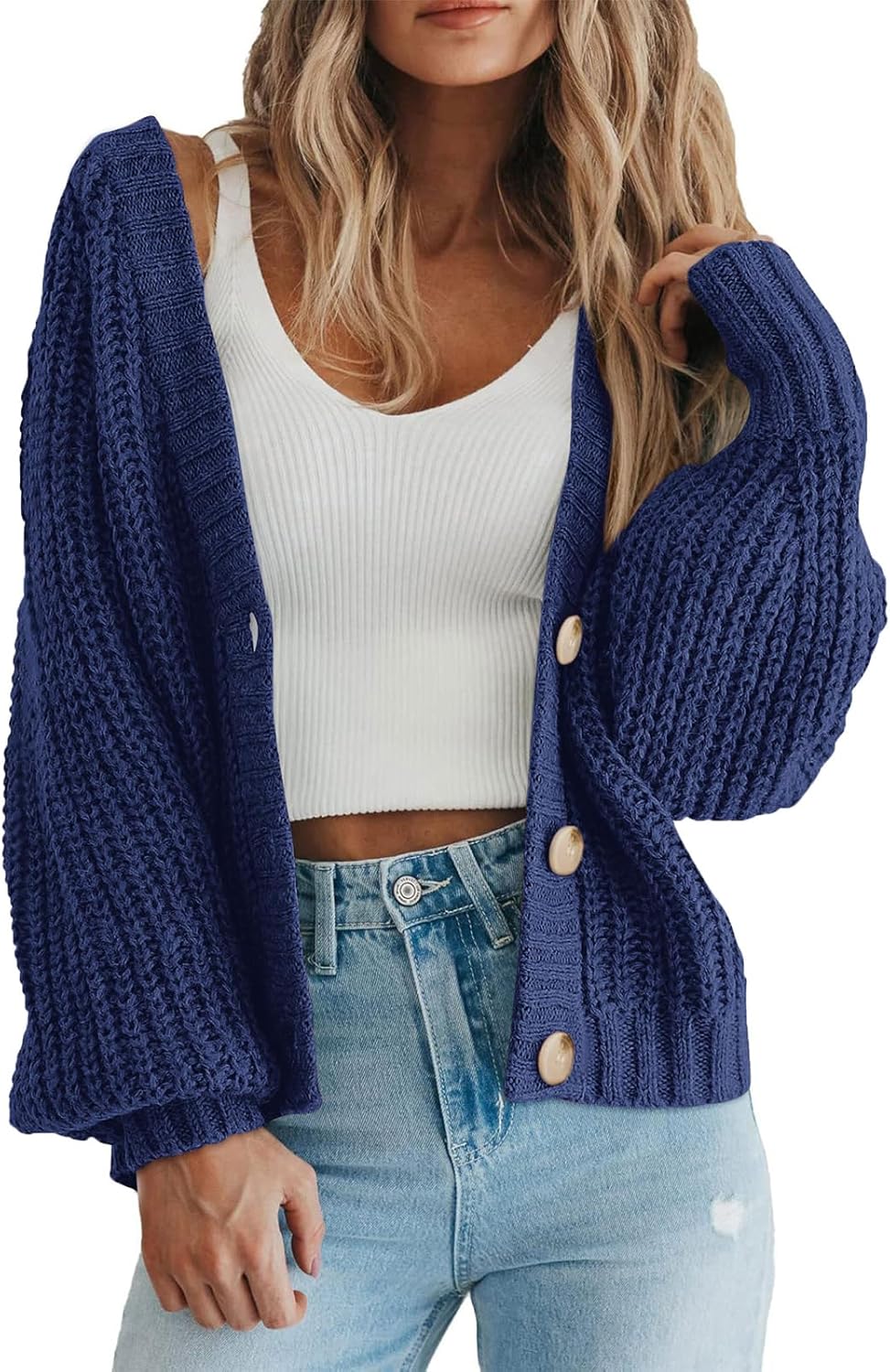 Women's Chunky Knit Open Front Sweater Long Sleeve Button
