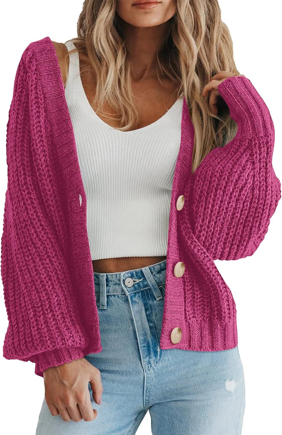 Women's Chunky Knit Open Front Sweater Long Sleeve Button