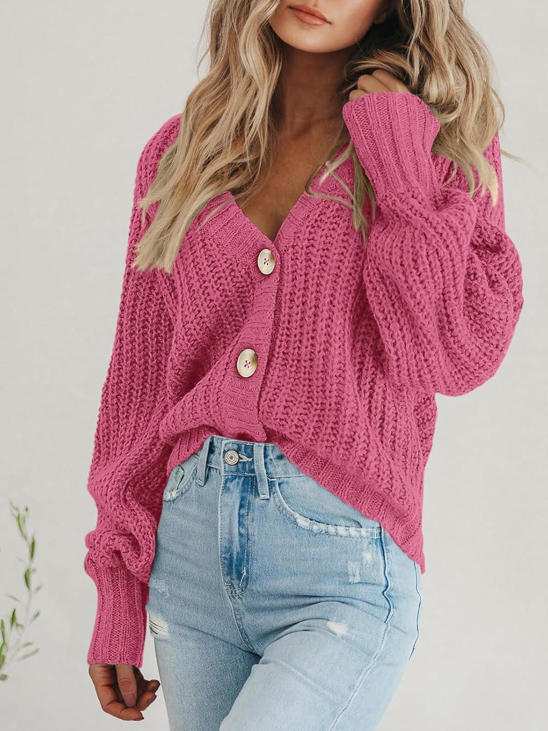 Women's Chunky Knit Open Front Sweater Long Sleeve Button