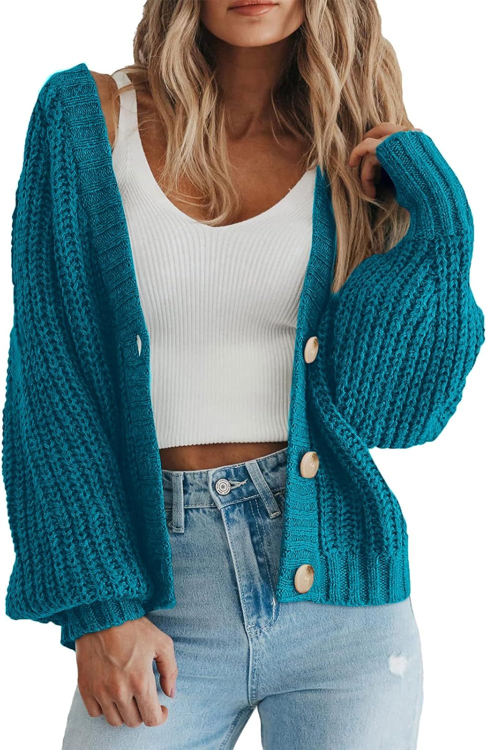 Women's Chunky Knit Open Front Sweater Long Sleeve Button