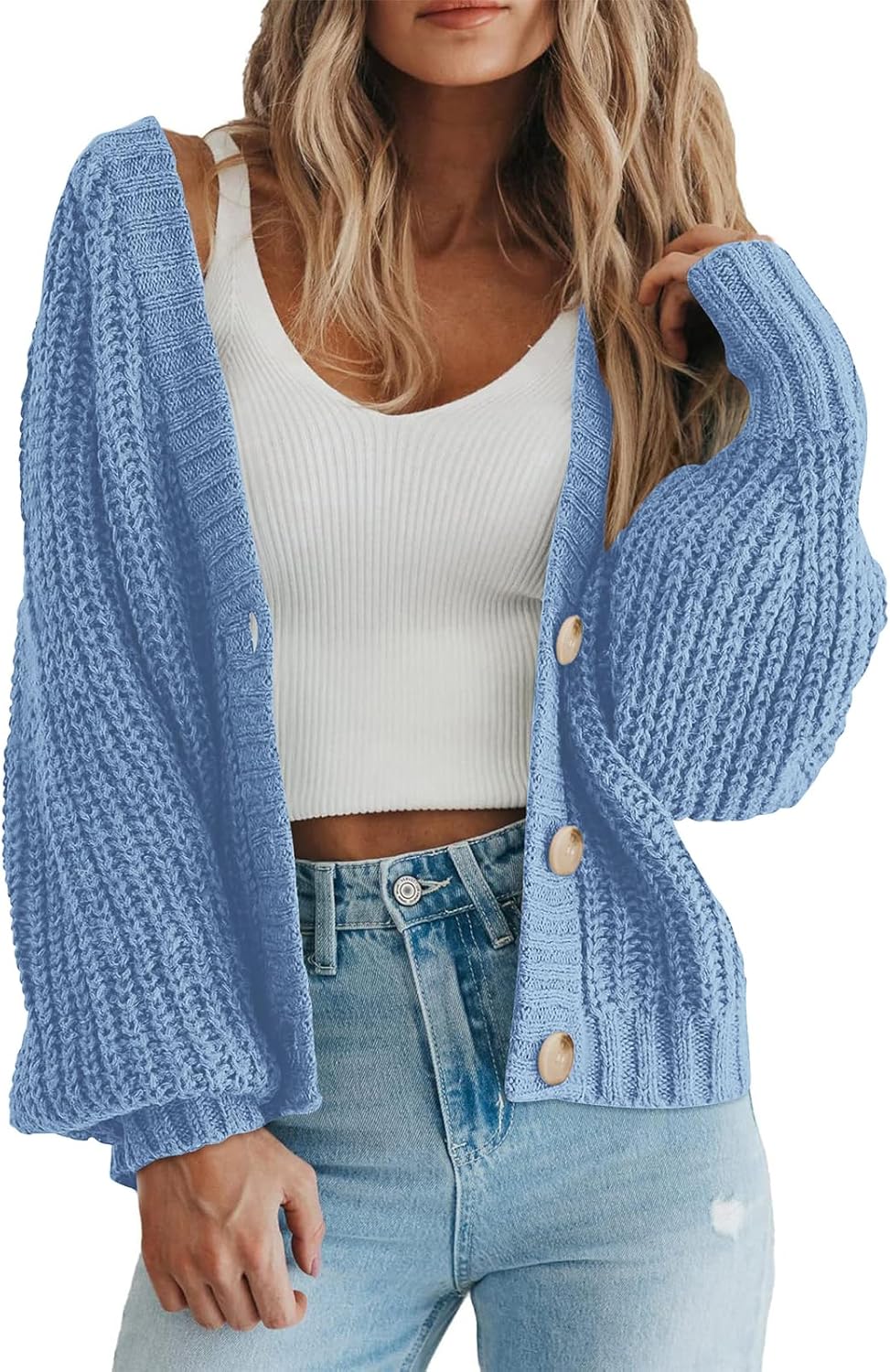 Women's Chunky Knit Open Front Sweater Long Sleeve Button