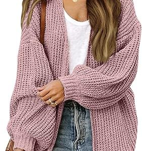 Women's Oversized Long Sleeve Cardigan with Open Front Pockets 1